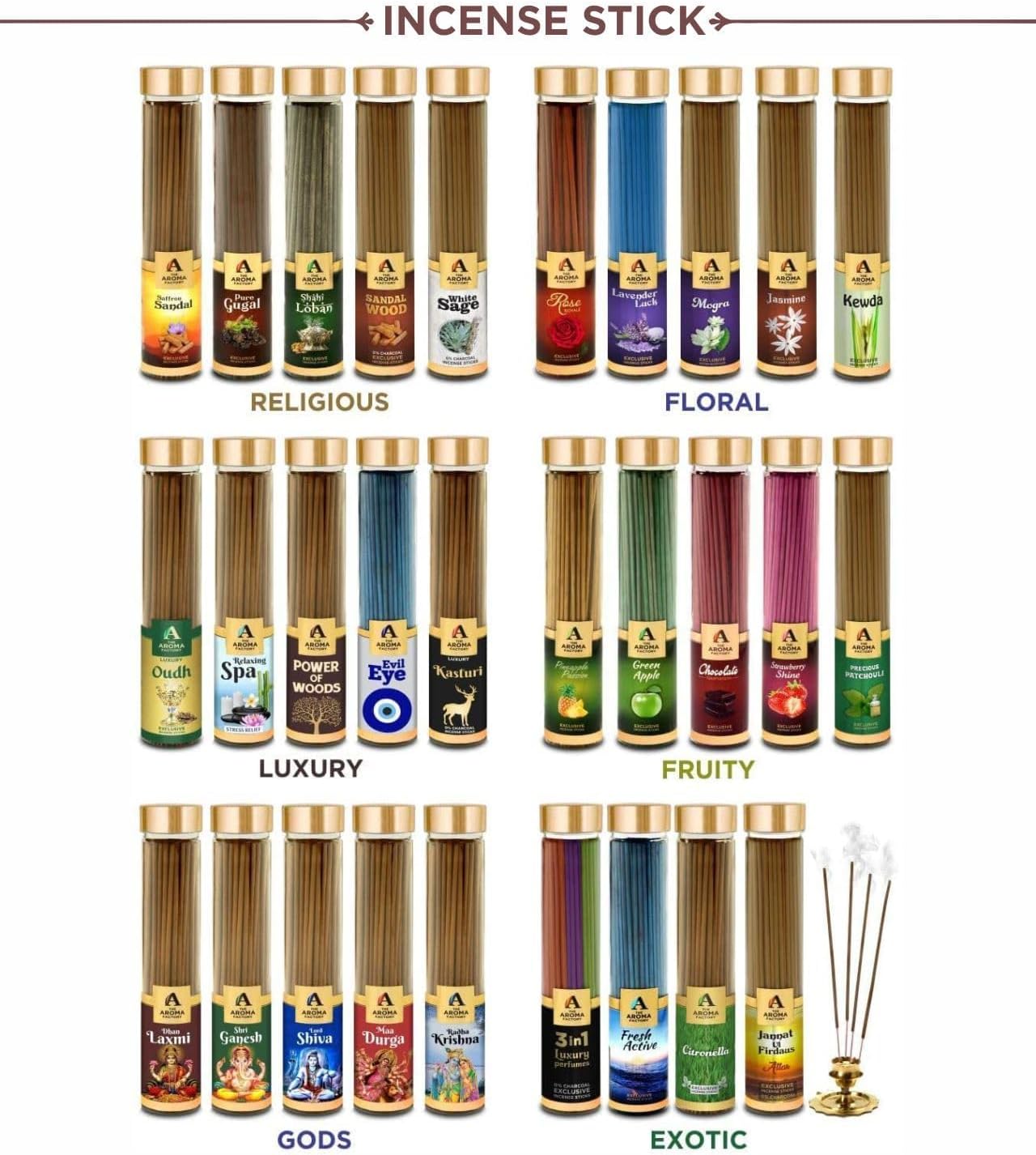 The Aroma Factory Jasmine Charcoal Free Incense Stick, Scented Agarbatti, 100% Herbal Premium Aromatherapy, Meditation Prayer Relaxation, Crafted for Luxury Seekers (100g)