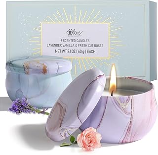 2-Pack Soy Candles Gift Set - Lavender, Vanilla, Rose Scents in Portable Tin Jars - for Home, Travel, Spa