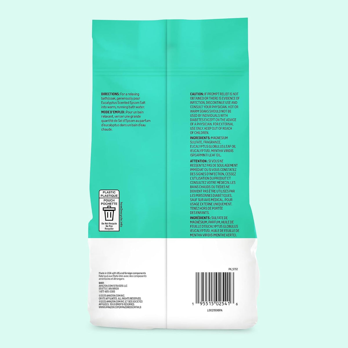 Amazon Essentials Epsom Salt Soaking Aid, Eucalyptus Scented, 3 Pound (Previously Amazon Basics)
