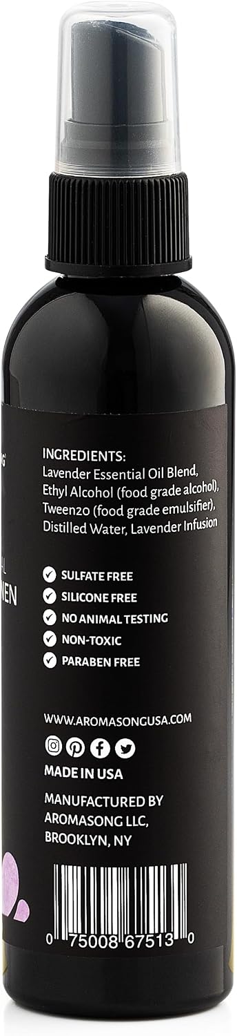 Aromasong All-Natural Lavender Room & Linen Spray 8 Oz for Sheets, Pillow, Fabric, Bed, Sleeping with a Refreshing Scent.