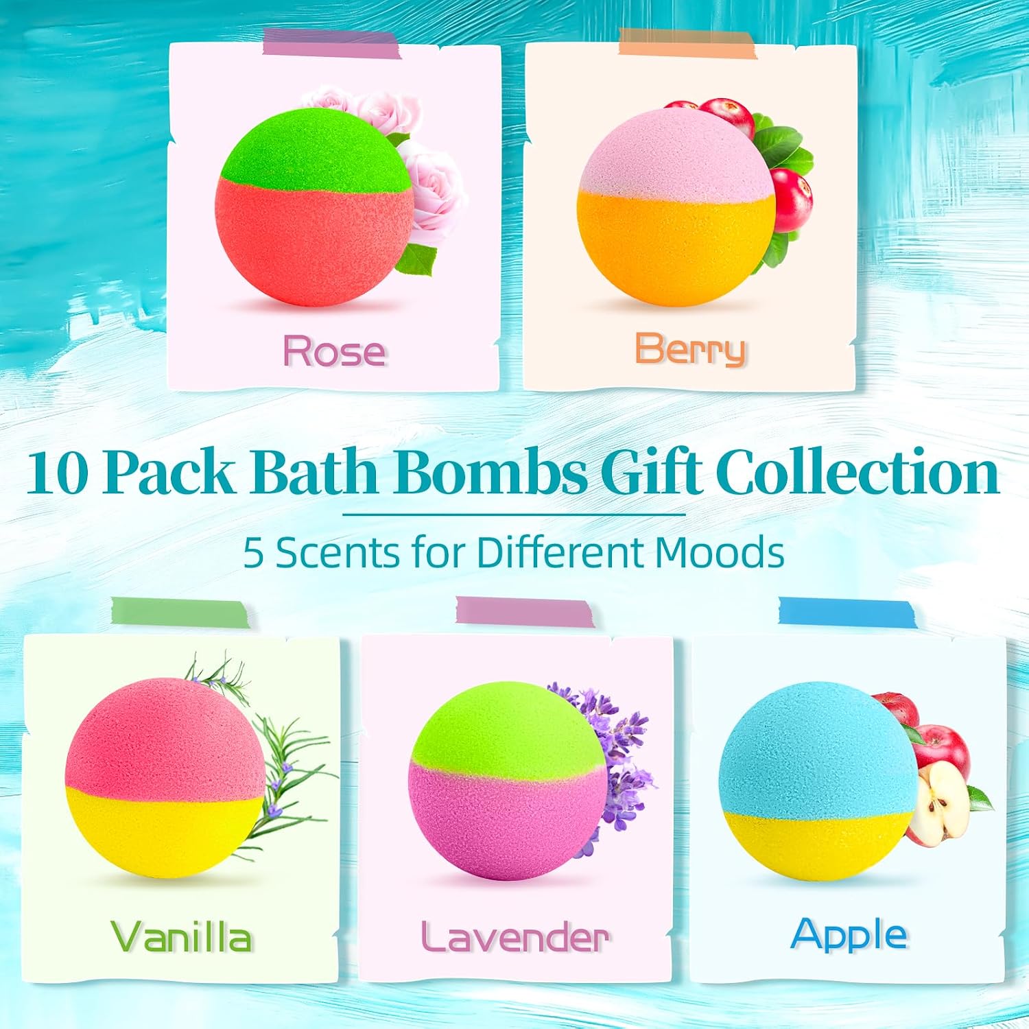 Bath Bomb Gift Set – 10 Handmade Bath Bombs with Natural Ingredients, 5 Aromatic Scents, Relaxing Spa Bombs for Women, Men, and Kids, Best Birthday Gifts for Stress Relief and Relaxation