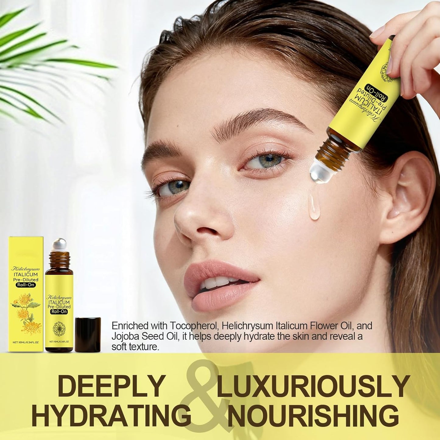 Helichrysum Oil & Castor Oil Roll On, Aromatherapy for Skin Vitality & Anti-Aging, Natural Skin Care, Pure, Organic, Moisturization, Nourishing, 2 PCS (10ML)