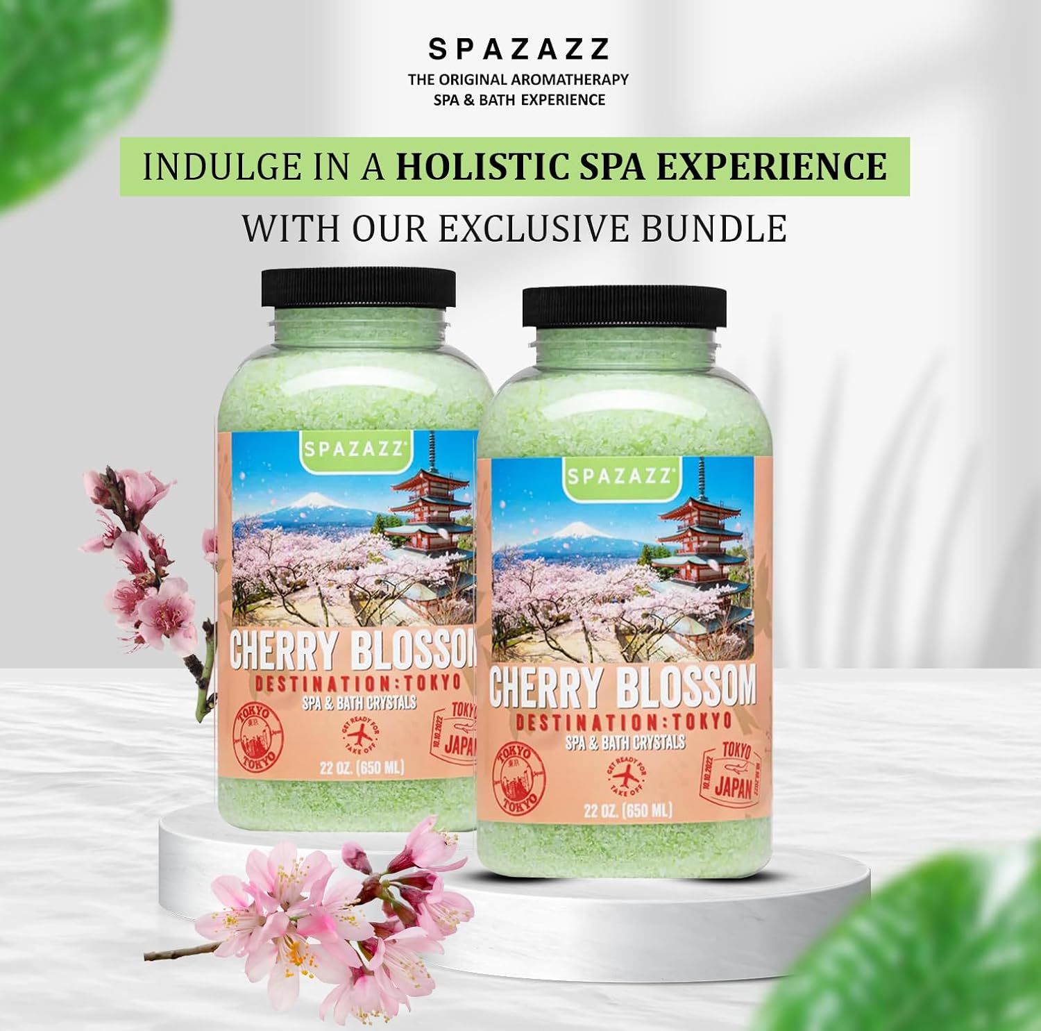 Hot Tub Aromatherapy Spa & Bath Salt Crystals - Cherry Blossom - Tokyo Destinations Collection - Scents for Relaxing in Spas and Bath Tubs - Skin Softening Magnesium Mineral Soak by Spazazz - 22 oz
