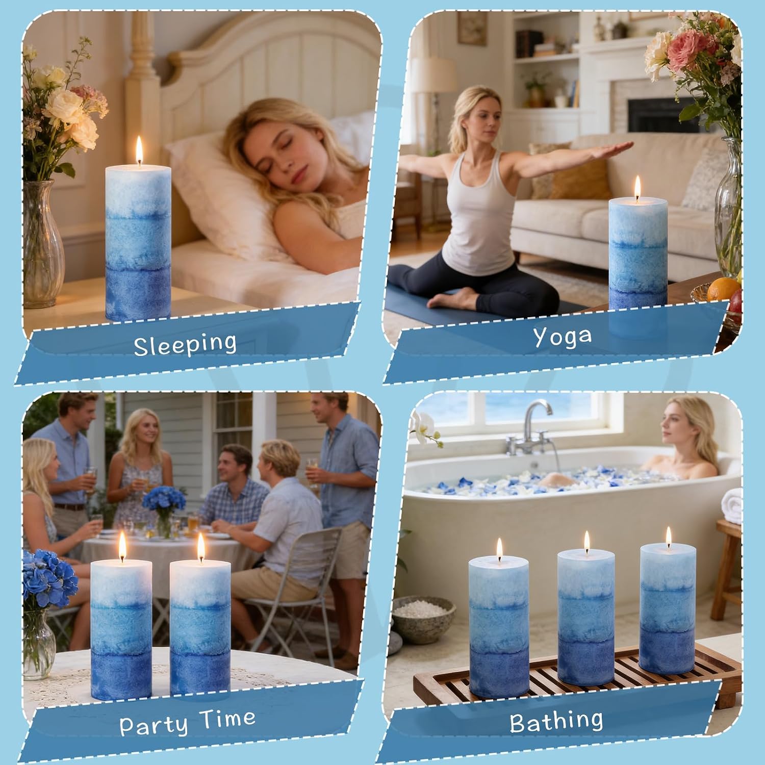 Blue Ocean Scented Pillar Candles, 2.8x6 Inch Non-Toxic Blue Pillar Candle 210H Long Burning Smokeless Fragrance Candle for Home Decor Wedding, 3 Pack