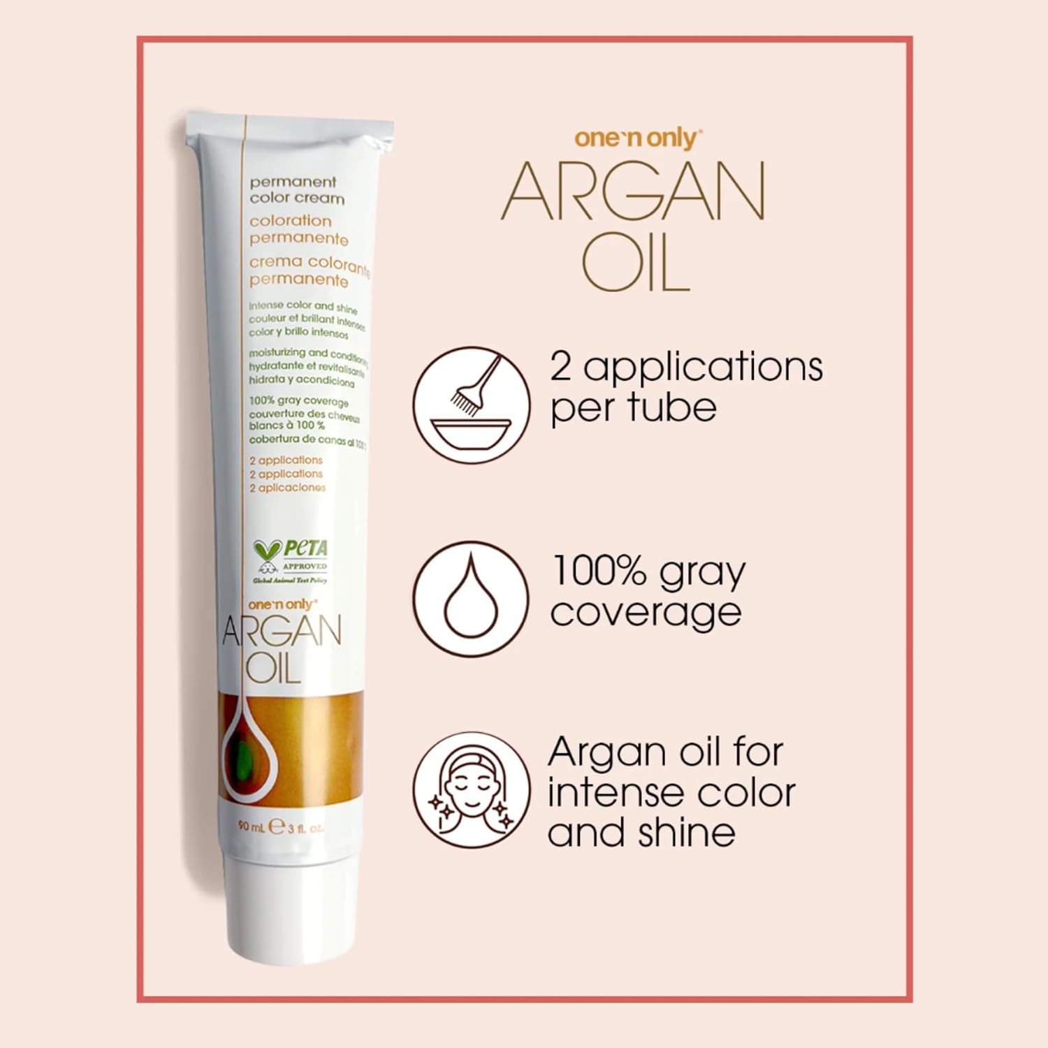One N' Only Permanent Hair Color - Permanent Hair Dye Made with Argan Oil - Delivers Rich, Accurate Tones with Gray Coverage - Improves Moisture & Elasticity - 3NN Rich Natural Dark Brown (3 oz)