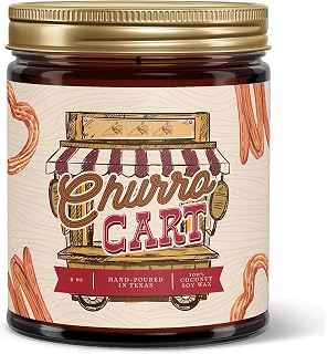 Fantaswick's Churro Cart Scented Candle | 100% Natural Coconut Soy Wax & Cotton Wick in Amber Candle Jar | Hand-Poured in Texas | 9oz