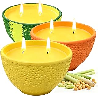 Citronella Candles Outdoor, Natural Soy Wax Candles for Patio, 3 Packs 90 Hours Long Burning Citronella Scented Candle Set for Home, Garden, Yard, Outdoor, Camping, Party, Indoor, 4.23oz Each, 2-Wick