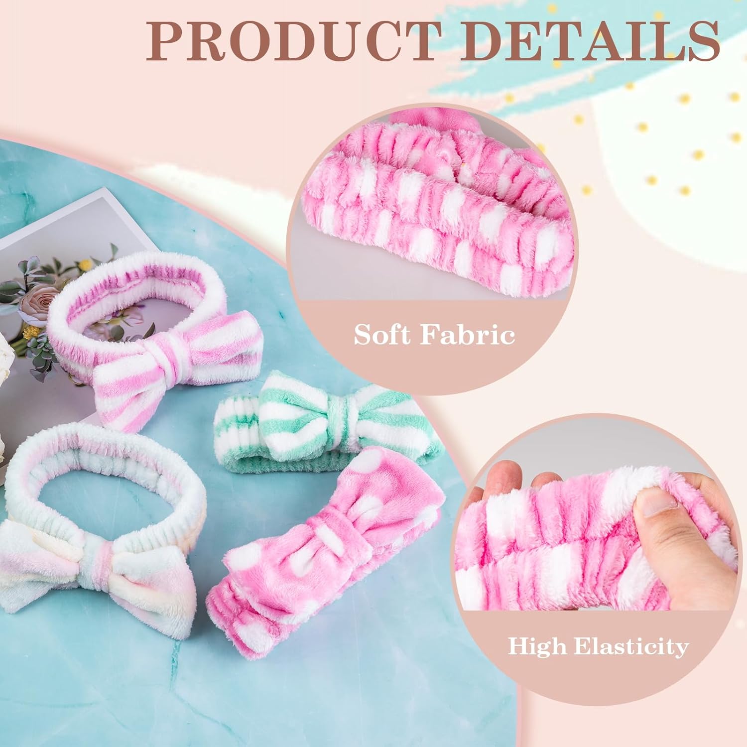 9 Pcs Spa Headband for Washing Face, Skincare Headband, Microfiber Makeup Headbands for Women Girls, Face Wash Skin Care Headbands, Facial Make Up Hair Head band, Bow Shower Hair Band for Teens Gift
