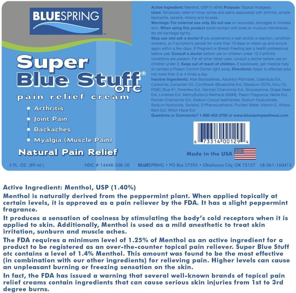 Super Blue Stuff Natural Pain Relief Roll-On with Emu Oil, 3 fl oz | Anti Inflammatory Analgesic Cream, For Back, Knee, Joint, Muscle, Arthritis, Neck Pain