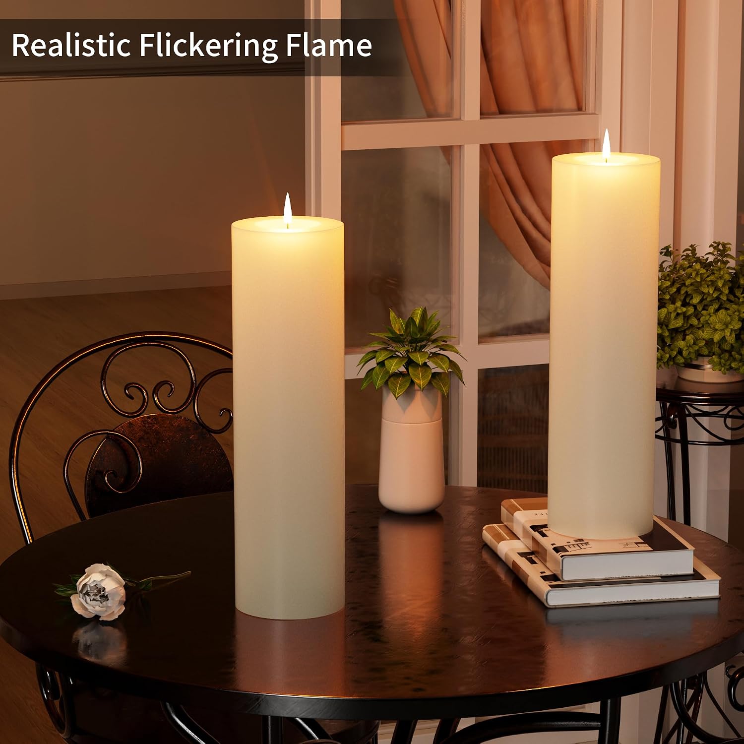 BUTHY 14" x 4" Large Outdoor Candle with Timer Waterproof Flickering LED Flameless Candle Battery Operated with Remote Fake Pillar Candle Realistic for Patio Porch Lantern, Ivory 1 Pack