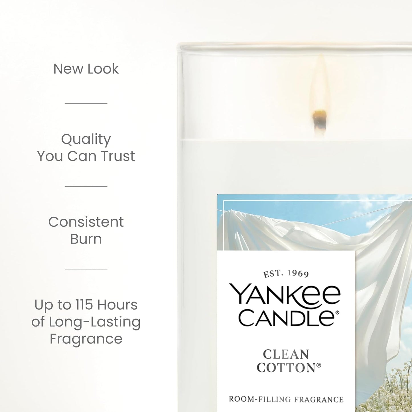 Yankee Candle Medium Pillar Scented Candle with up to 115 Hour Burn Time, Premium Plant Wax Blend for Consistent Burn, 14.25 oz Pillar Candle with Room Filling Fragrance, Clean Cotton