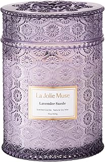 LA JOLIE MUSE Lavender Suede Scented Candles for Home,19 oz Natural Soy Wax | Large Jar Luxury Candle, Clean Non Toxic, Gift for Women & Men, Relaxing Aromatherapy, Decorative Purple Candles, Wood Wick