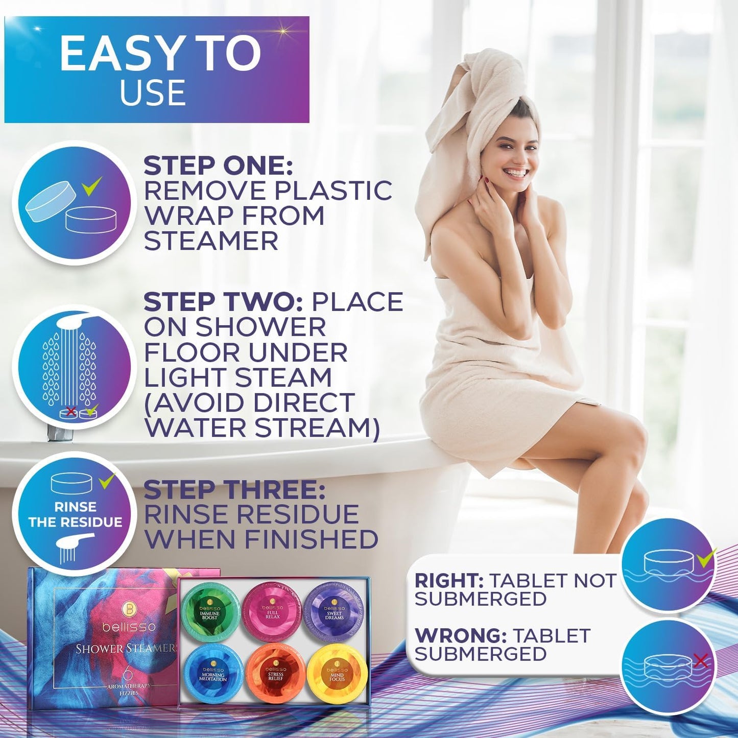 BELLISSO Aromatherapy Shower Steamers Set and Biotin Shampoo and Conditioner Set