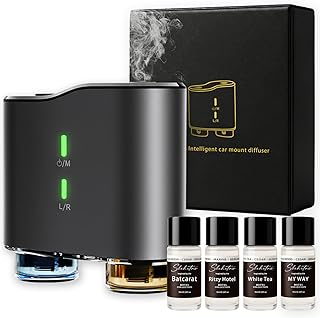 Waterless Car Diffuser Kit with 4 Fragrance Oils – Luxury Hotel Inspired Aromatherapy Air Freshener for Car, Vehicle, Office & Small Spaces (Black, Hotel Fragrance)