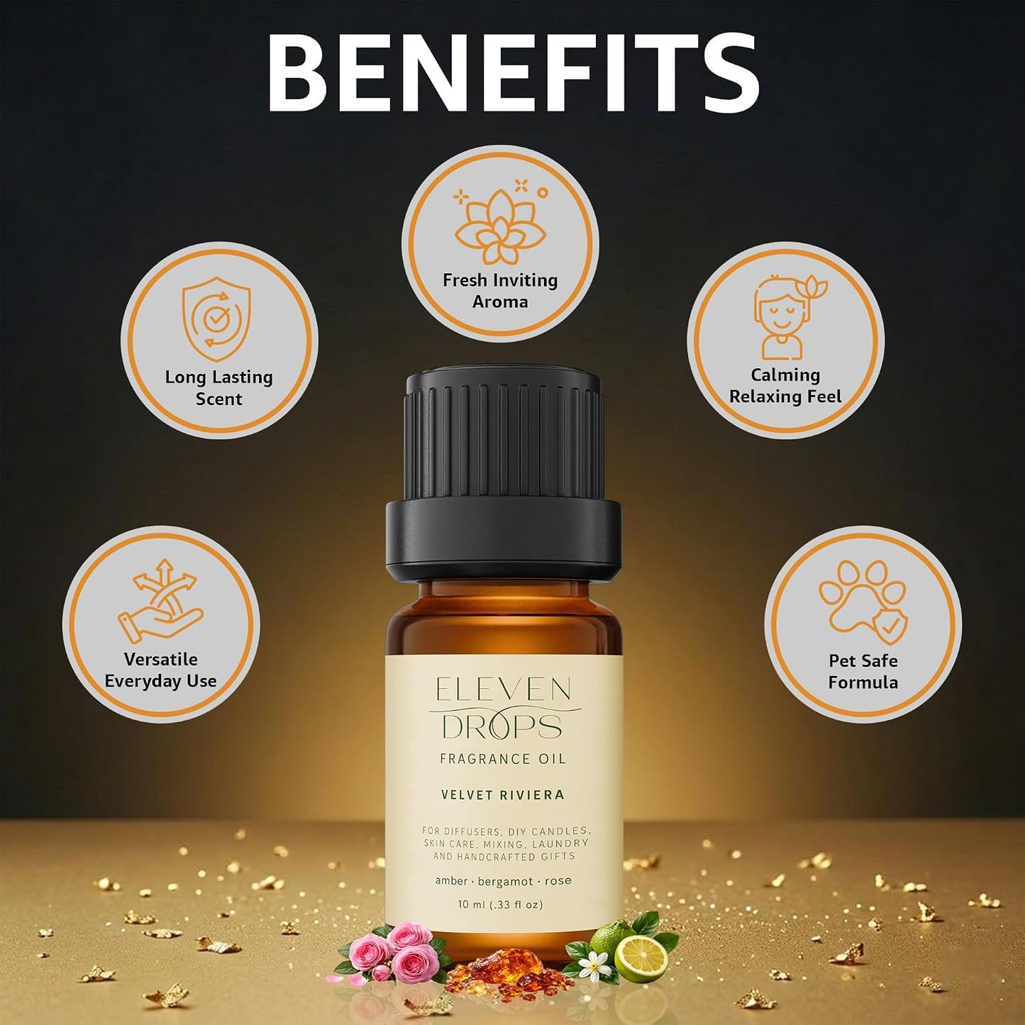 Velvet Riviera Fragrance Oil | Amber, Bergamot & Rose Notes | Long Lasting Scent Reed Diffuser Oil for Home, Office, Hotel, Spa, Car & Linen Spray | Pet Friendly IFRA Compliant, 10 ml