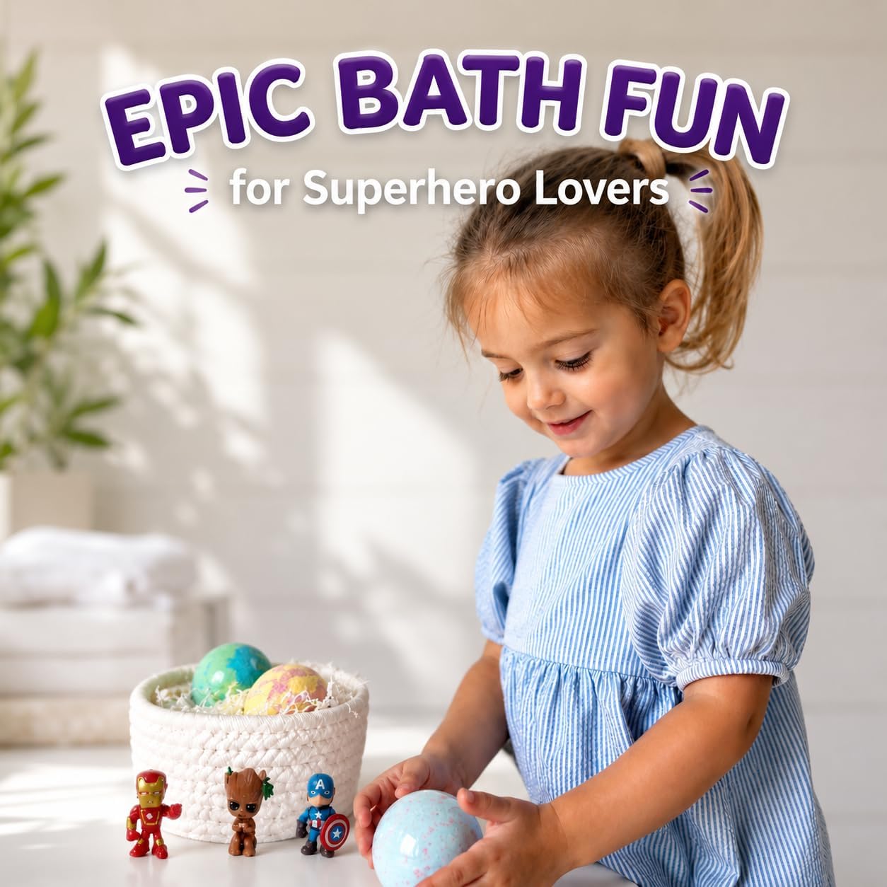 EvolutionUSA 6 Purple Epic Superhero Bath Bombs for Kids – Childrens Super Hero Bath Bombs Toy, Organic Bathbomb with Surprise, Superhero Bath Fizzers, Fun Bathbombs Birthday, Christmas, Easter