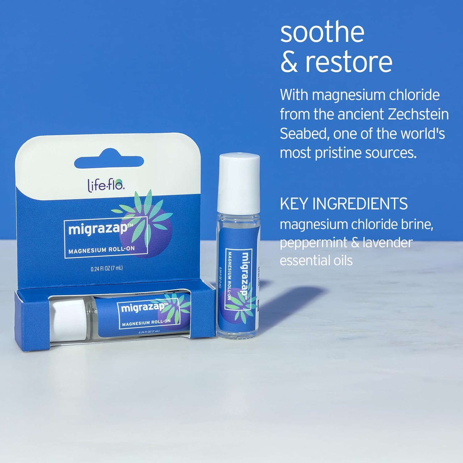 LIFE-FLO MigraZap Magnesium Roll On w/Magnesium Chloride, Lavender Essential Oil, Peppermint Essential Oil - Massage onto Temples, Forehead and Neck to Help Soothe The Mind, 60-Day Guarantee, 0.24oz