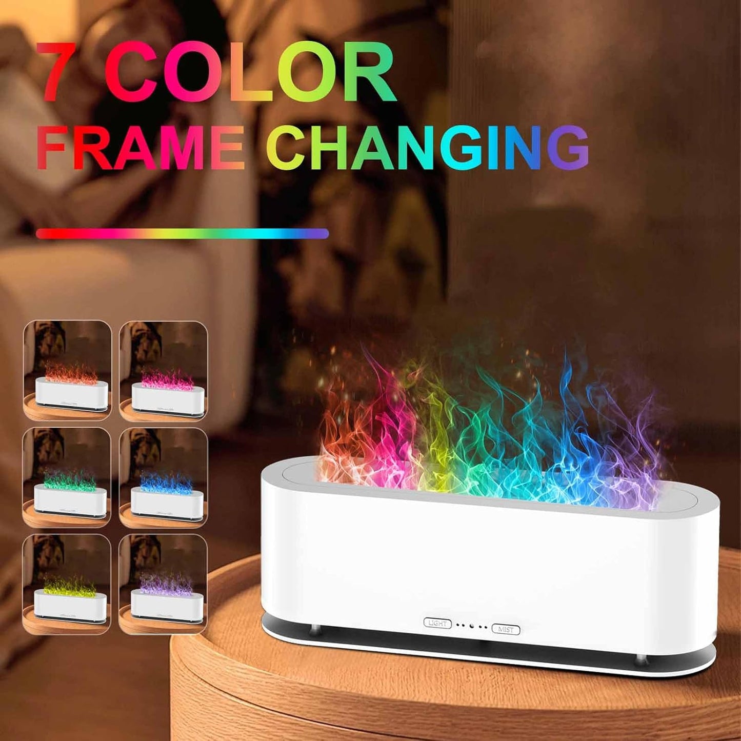 2025 Upgraded Flame Fire Diffuser Humidifier, 7 Colors Changing Oil Diffuser, Ultra-Quiet Aroma Essential Oils Aromatherapy Diffusers for Large Room, Bedroom, Office(200ml Auto Off,Timeable,12Hrs)
