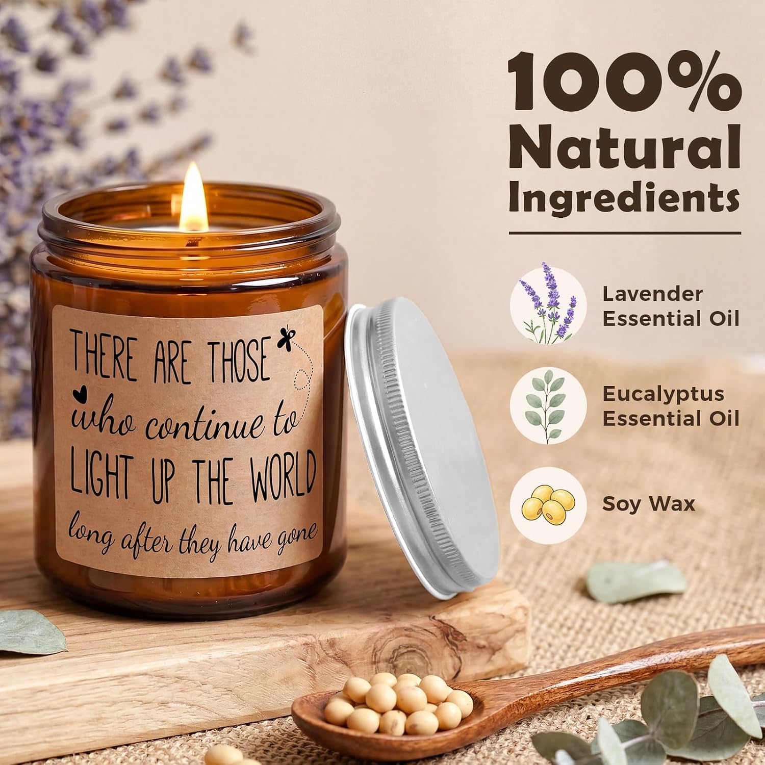 MULCHUM Lavender Scented Candle, Memorial Gift for Loss of Loved One, Relaxing Natural Soy Wax Jar Candle for Sympathy Gift Stress Relief, 7oz 45 Hours Long Lasting Burn