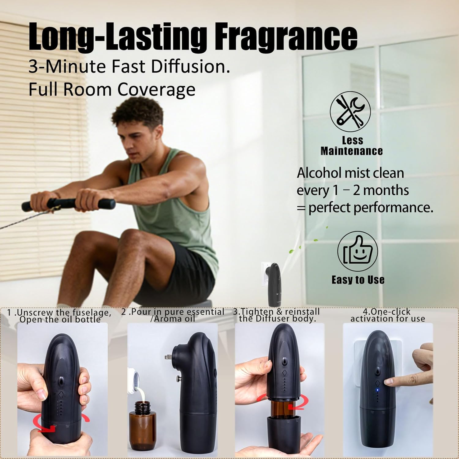 Plug-in Waterless Essential Oil Diffuser Smart App Bluetooth Scent Machine, Hotel Collection Cold Air Nebulizing Diffuser, Black