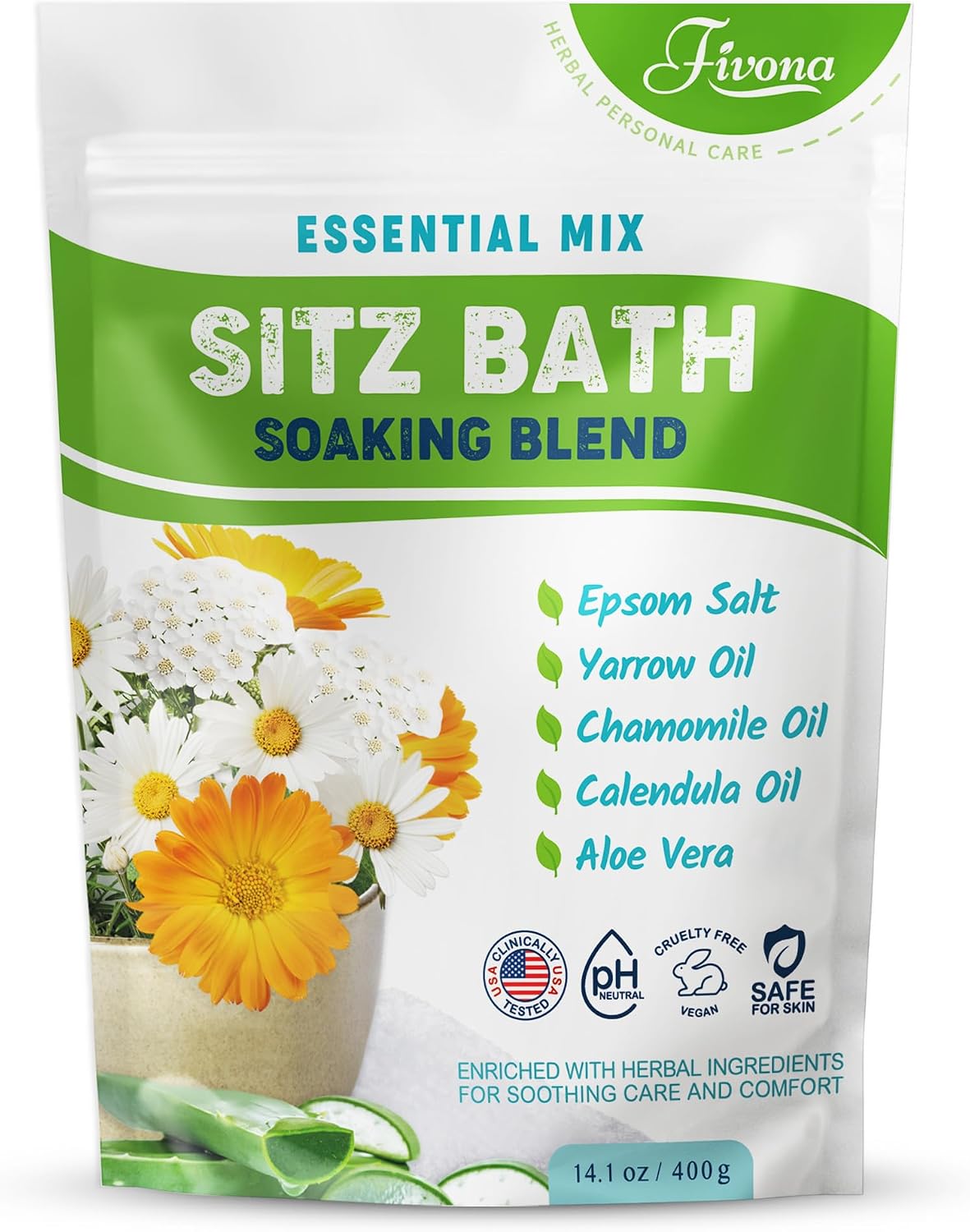 Hemorrhoid Care Postpartum Care Bartholin Cyst Relief - FIVONA Sitz Bath Salt Natural Epsom Blend with Essential Oils Soak - 14.1 oz