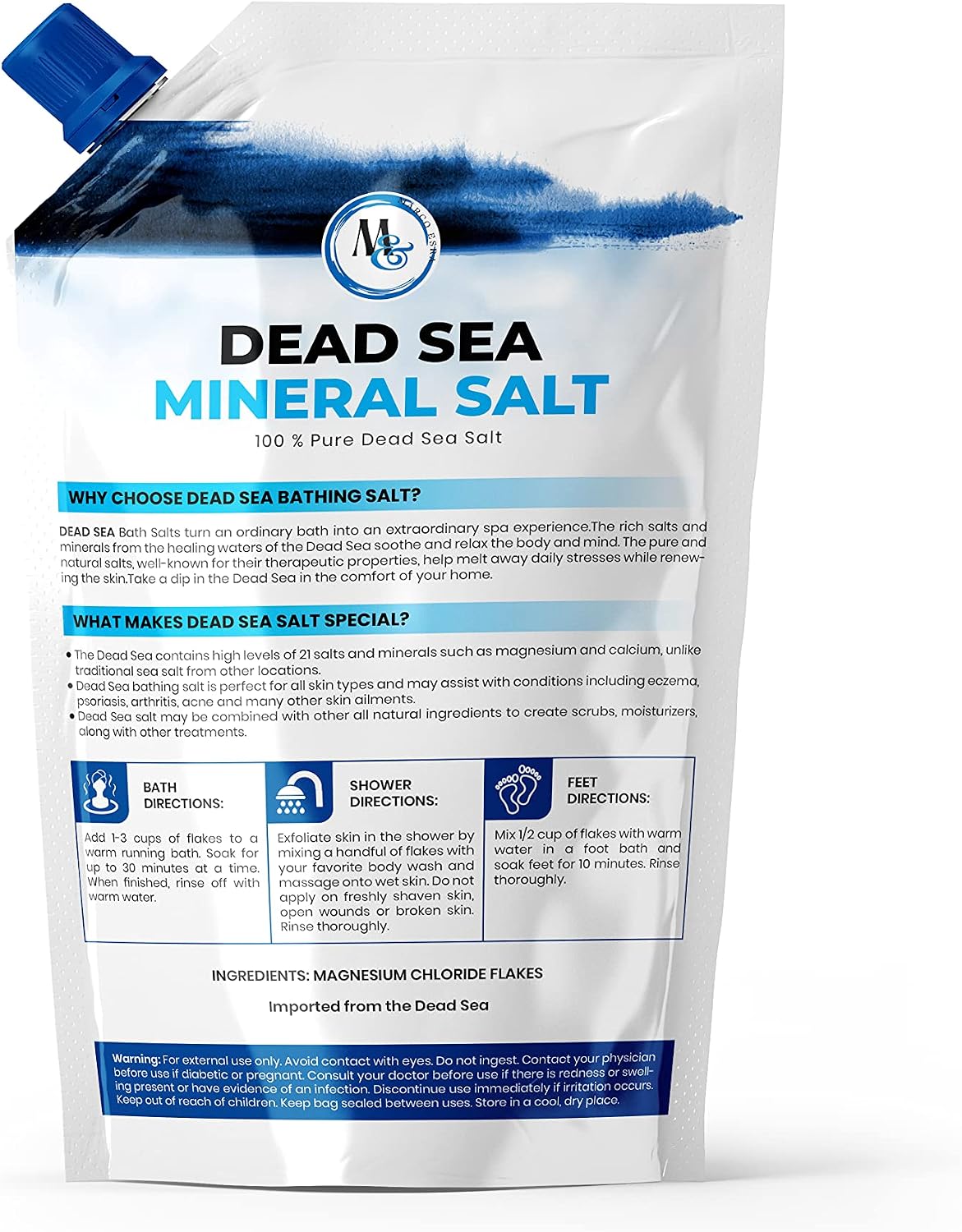 Dead Sea Salt for Bath & Foot Soak – Magnesium Bath Salt, Mineral Salt for Stress Relief & Skin Care – More Minerals Than Epsom Salt – Pure Unscented Fine Grain Bath Salts for Men & Women