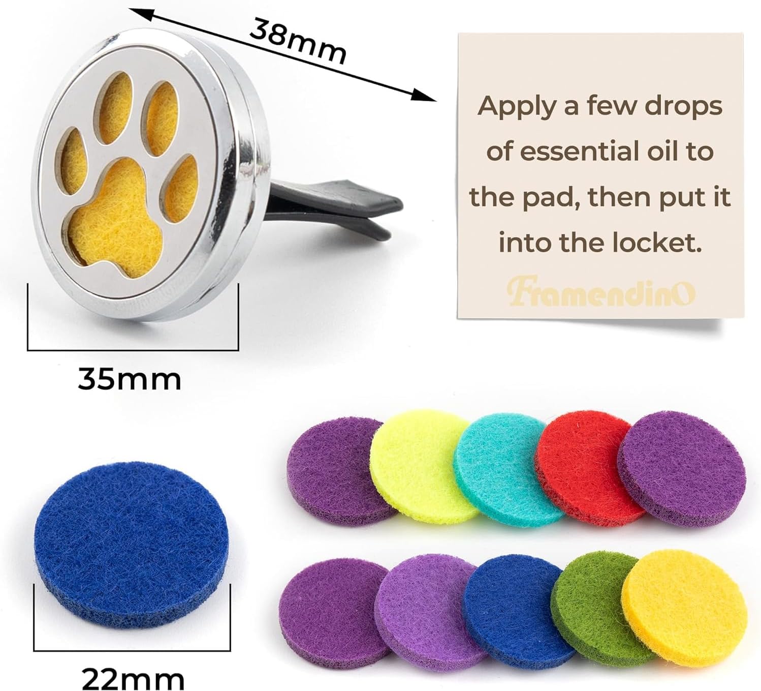 Framendino, 2 Pack Dog Paw Print Locket for Essential Oil Diffuser with 20 Felt Refill Pads