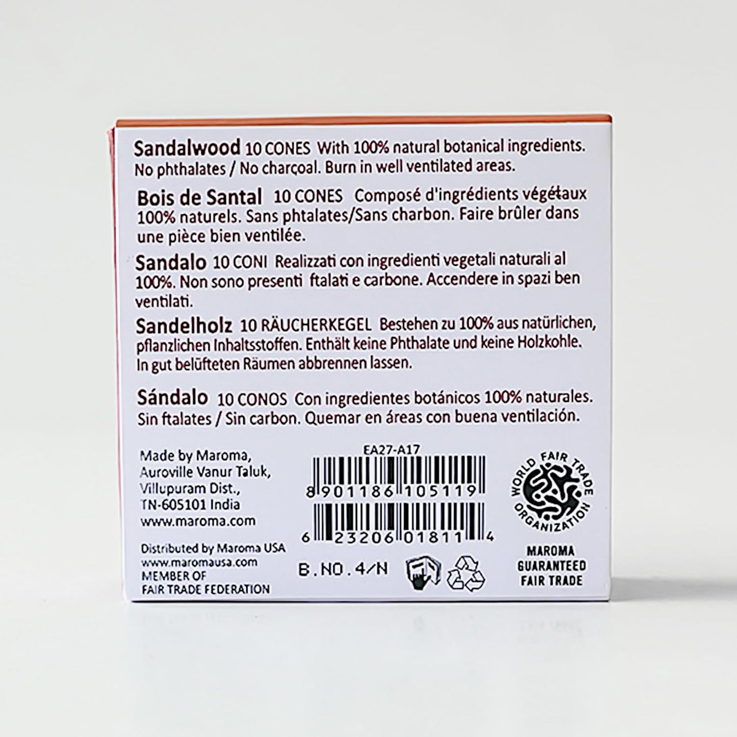Maroma Eda Cone Incense, Sandalwood, 10 Count