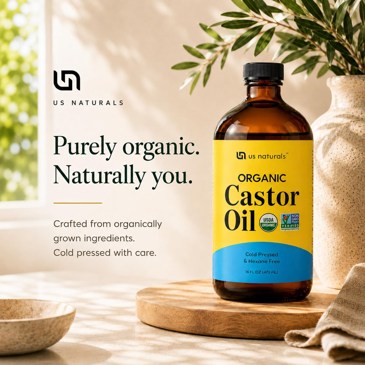 Us Naturals Organic Castor Oil 16 oz - USDA Certified