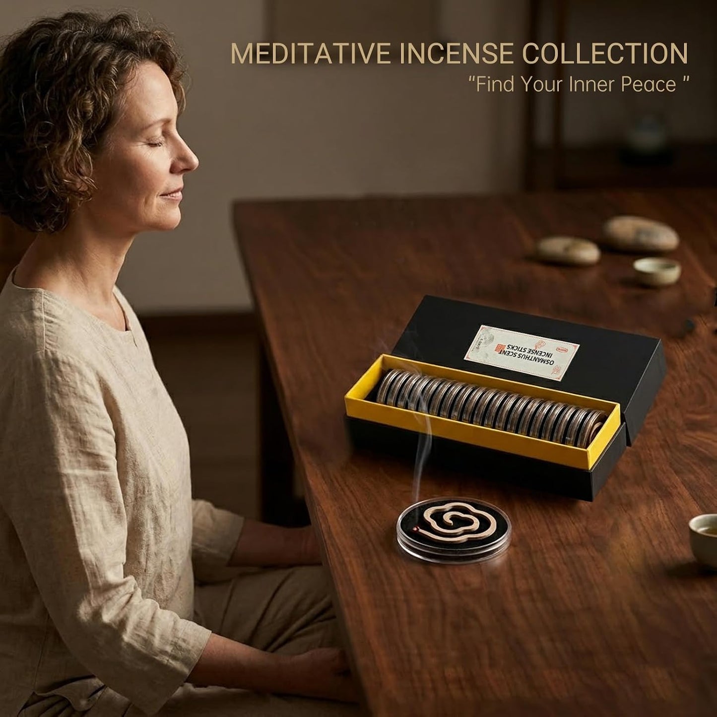 Osmanthus Incense - Cloud Shape Coil Incense, Easy to Use with Fireproof Cotton, 20 Discs 50 Min Burn Time Each, Natural Home Fragrance for Relaxation, Bedroom, Gift