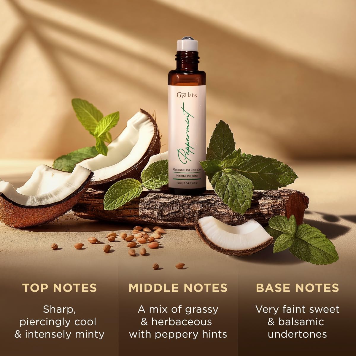 Gya Labs Peppermint Essential Oil Roll On - 0.34 Fl Oz - Travel Size Roller for Camping, Skin, Aromatherapy Relief, Convenience