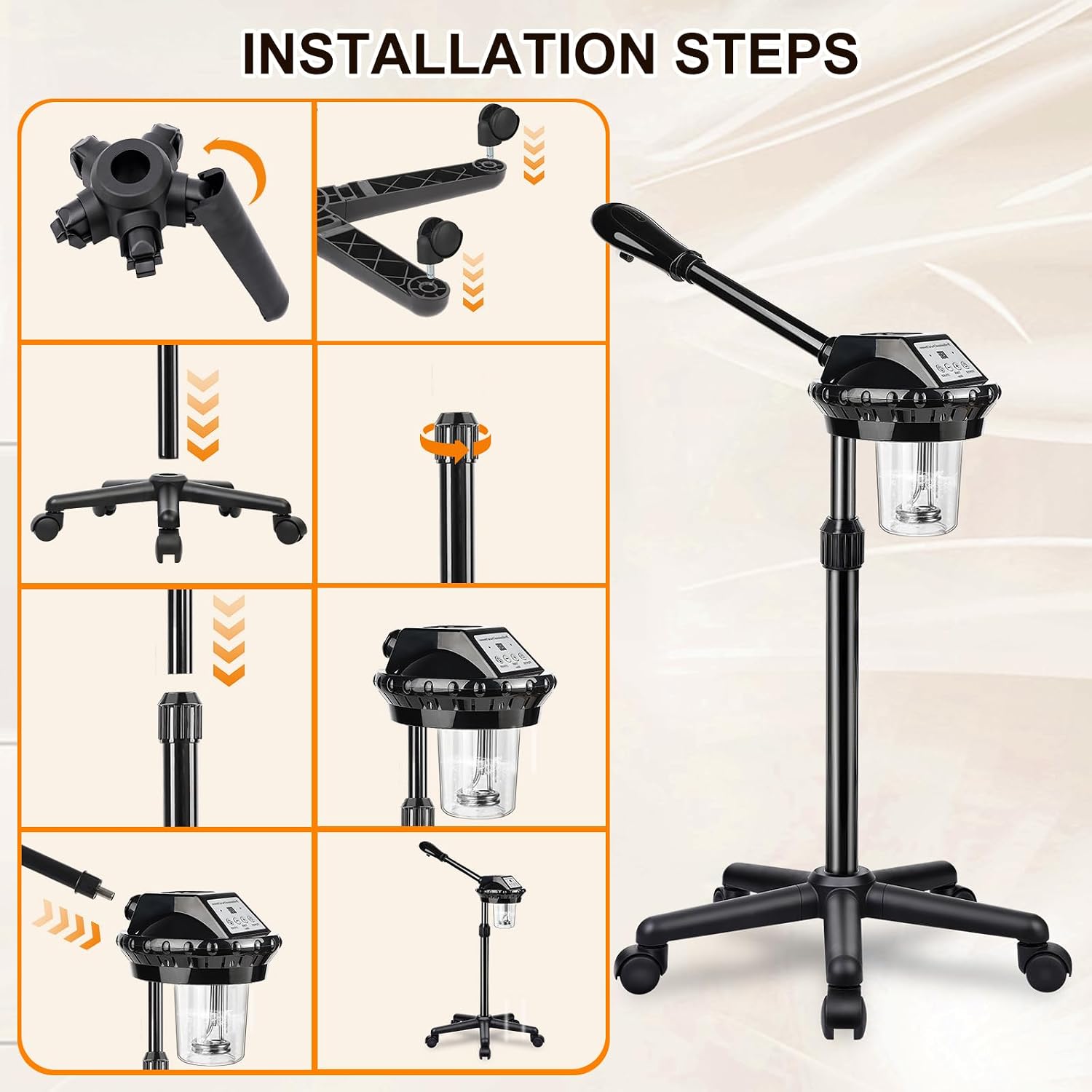 Professional Facial Steamer for Deep Hydration,Ozone Face Steamer with More Steam,Estheticians Steamer on Wheels with Time Setting,Adjustable Height Suitable for Beauty, Spa and Home Use