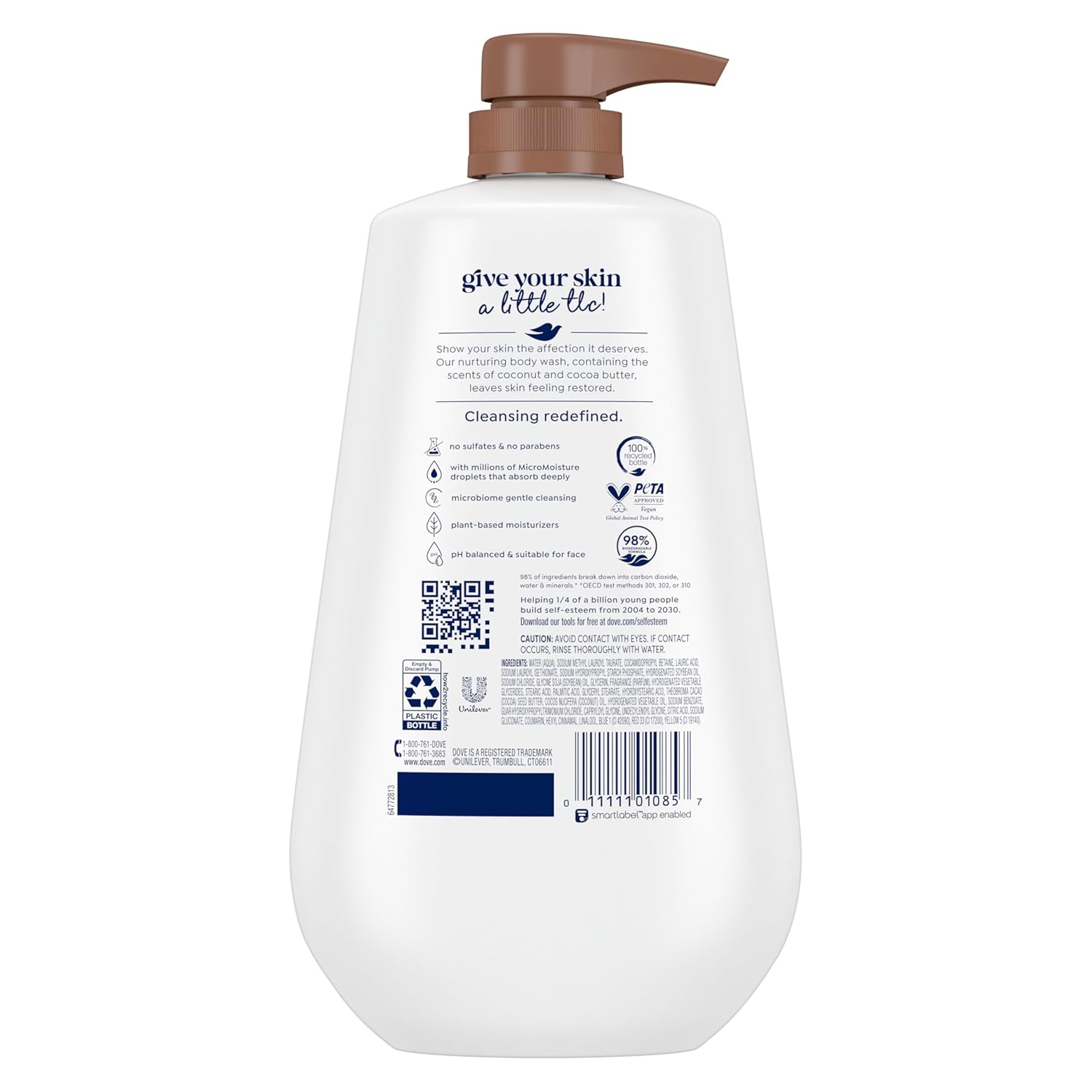 Dove 24hr Lotion Body Wash Restore Coconut & Cocoa Butter, 30.6 oz | Moisturizing body wash with MicroMoisture for 24-hour hydration and soft skin