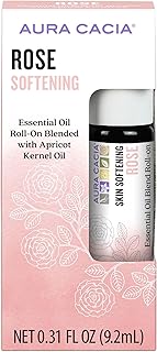 Aura Cacia Rose Roll-On Essential Oil Blend, Pure Rosa Damascena in Apricot Carrier Oil and Vitamin E, Natural Perfume, On-the-Go Aromatherapy | 0.31 Fl Oz (Pack of 1)