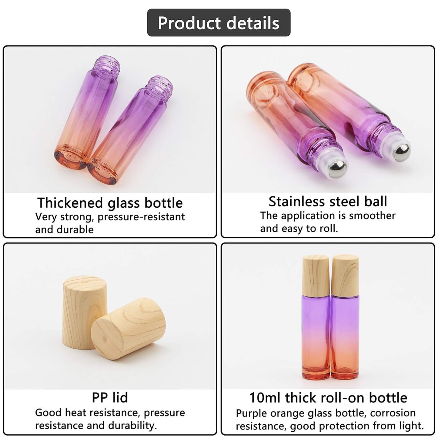 Kesell 10 Pack 5ml Glass Roll on Bottle Small Purple-orange Gradient Essential Oil Roller Bottles with Stainless Steel Roller Ball and Plastic Lid for Aromatherapy, Essential Oils, Perfumes Vials