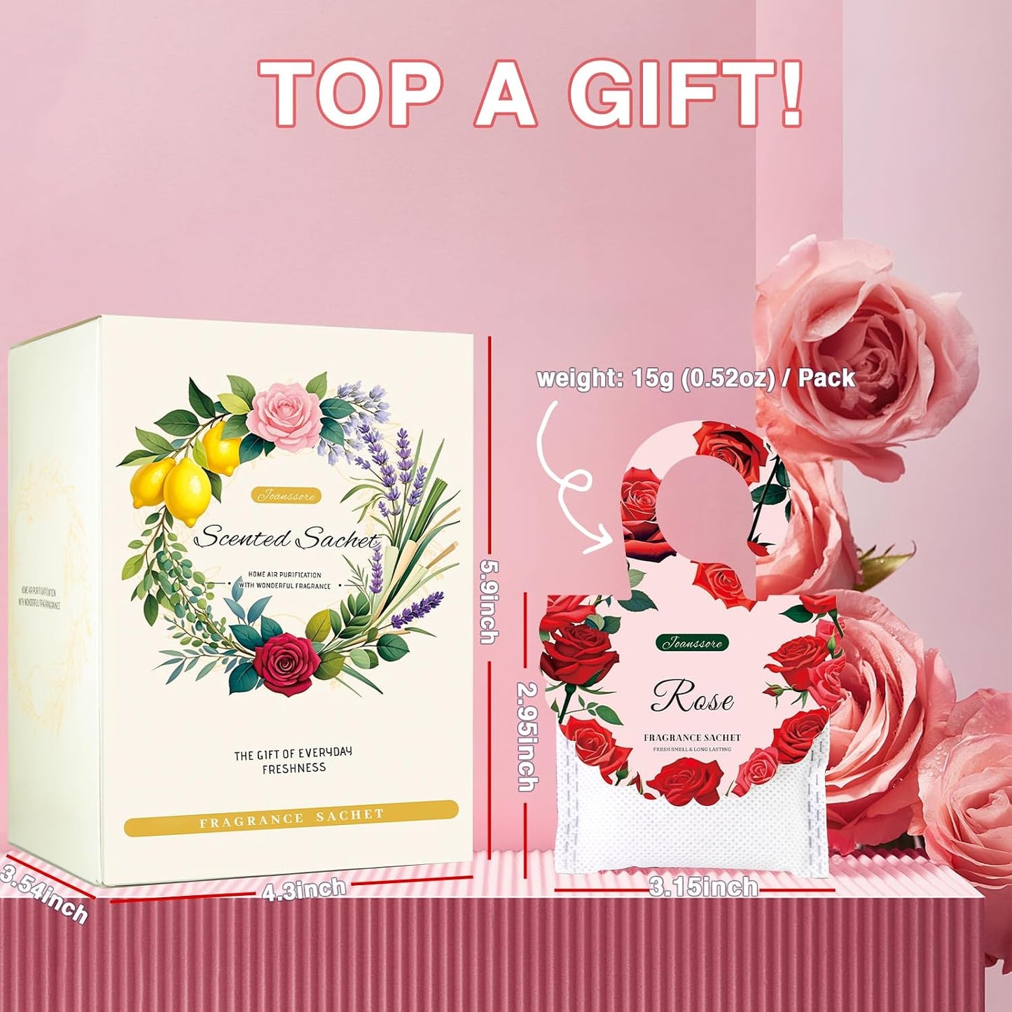 15 Packs Rose Scented Sachets Bag for Drawers and Closets, Home Fragrance Sachet Long-Lasting Hanging Closet Deodorizer Smell Goods for House