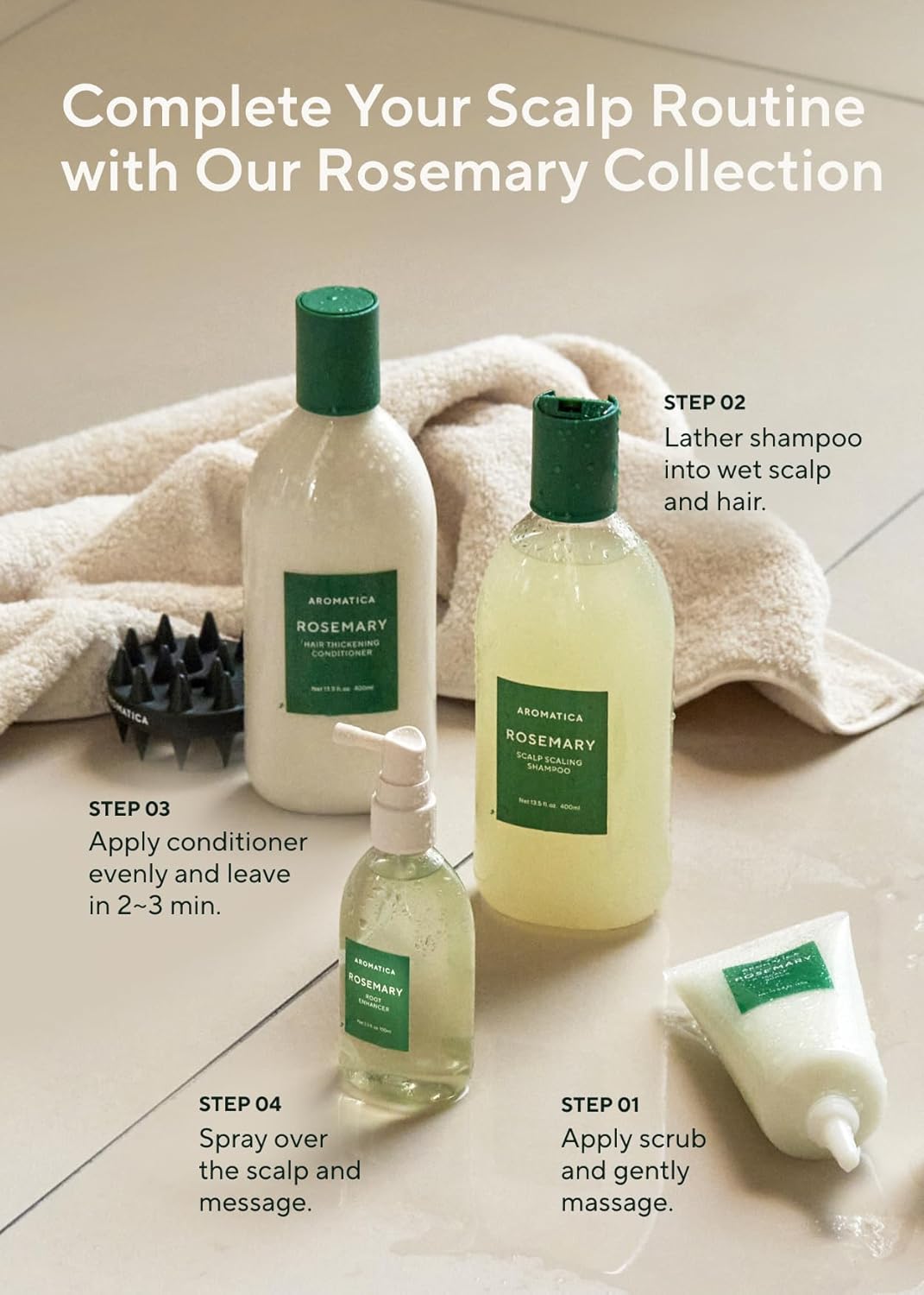 AROMATICA Root Enhancer Rosemary Water for Hair Growth spray - with Rosemary hair oil & caffeine & biotin - Korean hair care for hair thinning & hair loss - free from silicone, paraben and sulfate
