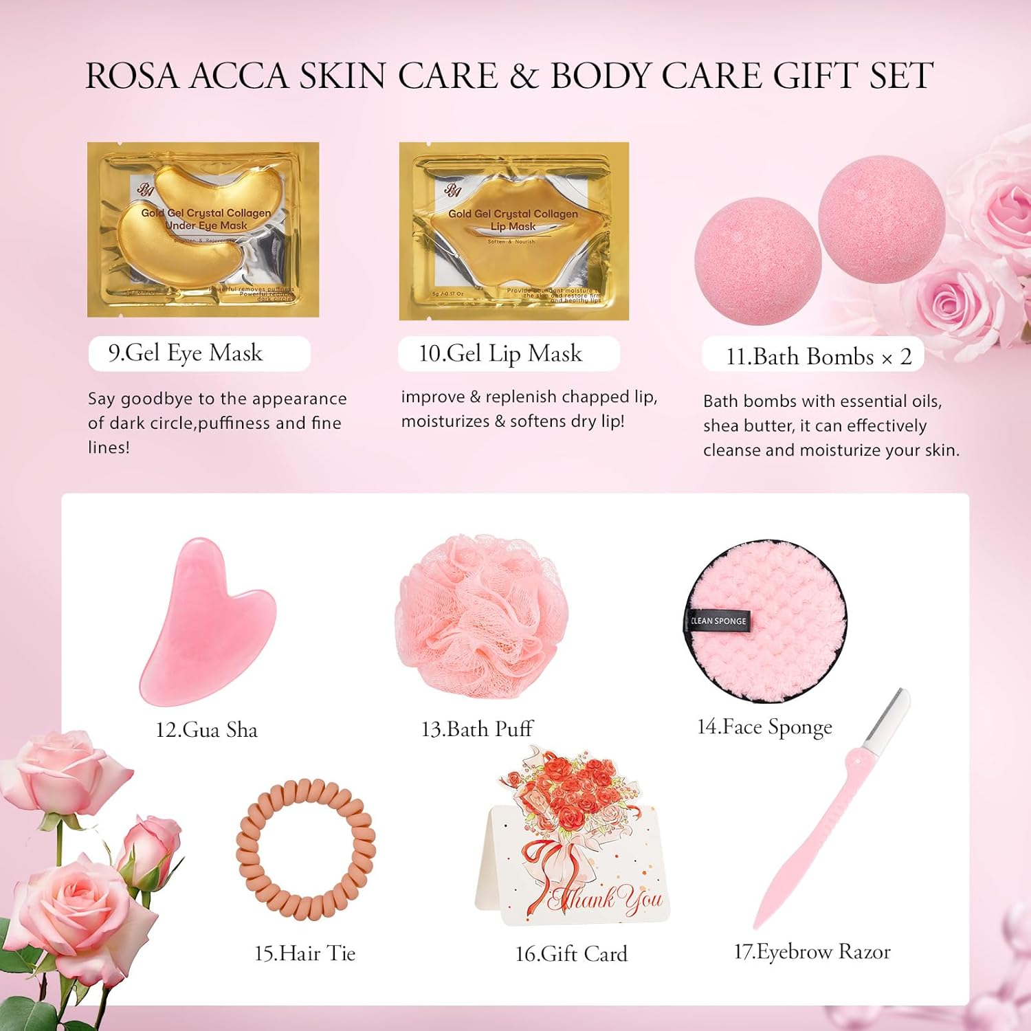 Mother's Day Gifts for Mom, Rose 23 Pcs Facial Skin Care Set, Bath and Body Gifts Basket Set for Women, Home Spa Set, Self-Care Set, Face Oil, Birthday, Christmas, Valentines, Girlfriend, Anniversary