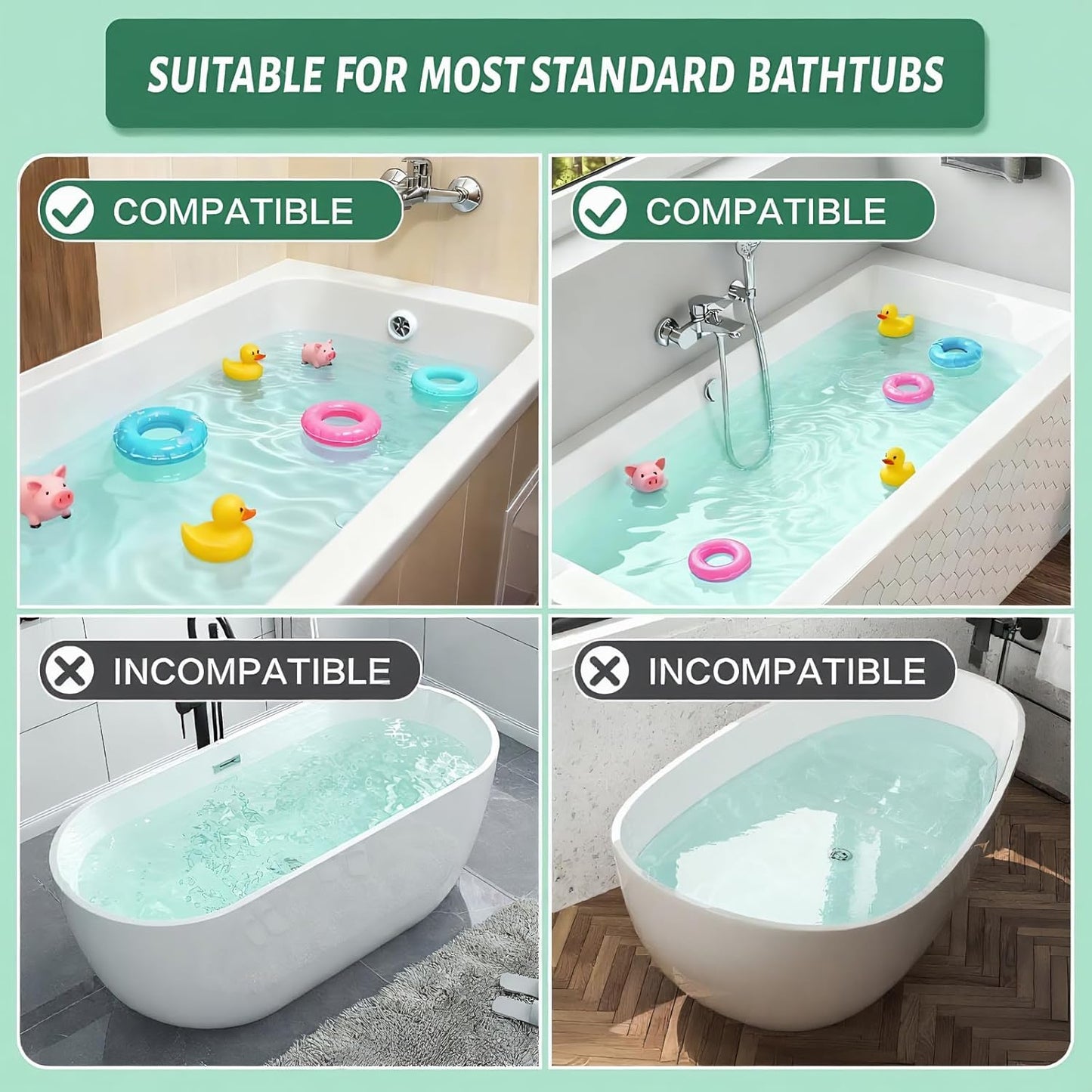 Bathtub Splash Guard for tub Kids& Bath Shelf for Kids – Toddler Bath Tray, Bath Toys Storage & Ledge Organizer – Splash Guard for Bathtub with Suction Cups – Kids Bathroom Accessories(2.6FT, Blue)