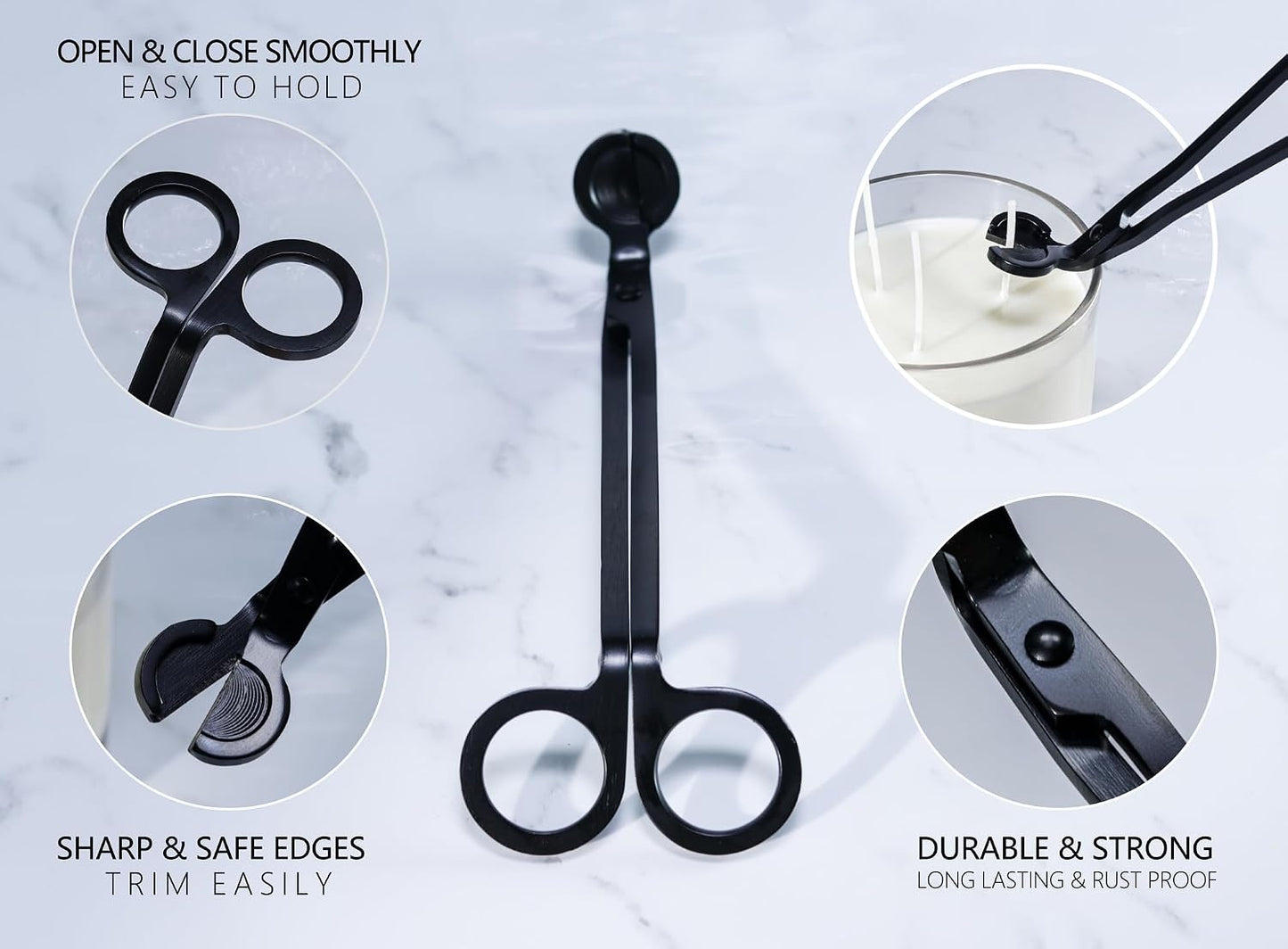 Aroparc Candle Wick Trimmer Cutter, 7 Inch Bulk Wick Candle Accessories, Candle Care Wick Clipper Cutter, Scissors - Black 2PCS