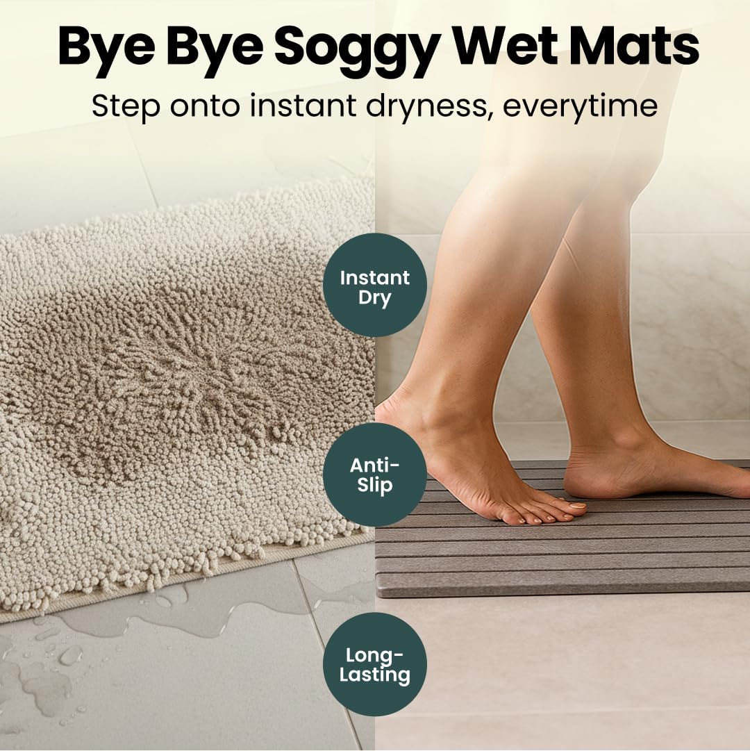 MophonicHome Foldable Stone Bath Mat - Diatomaceous Earth Shower Mat, Non-Slip Quick-Dry Stone Bath Mats for Bathroom Floor, Super Absorbent, Compact Design, Easy to Clean, Light Grey (23.5 x 15)