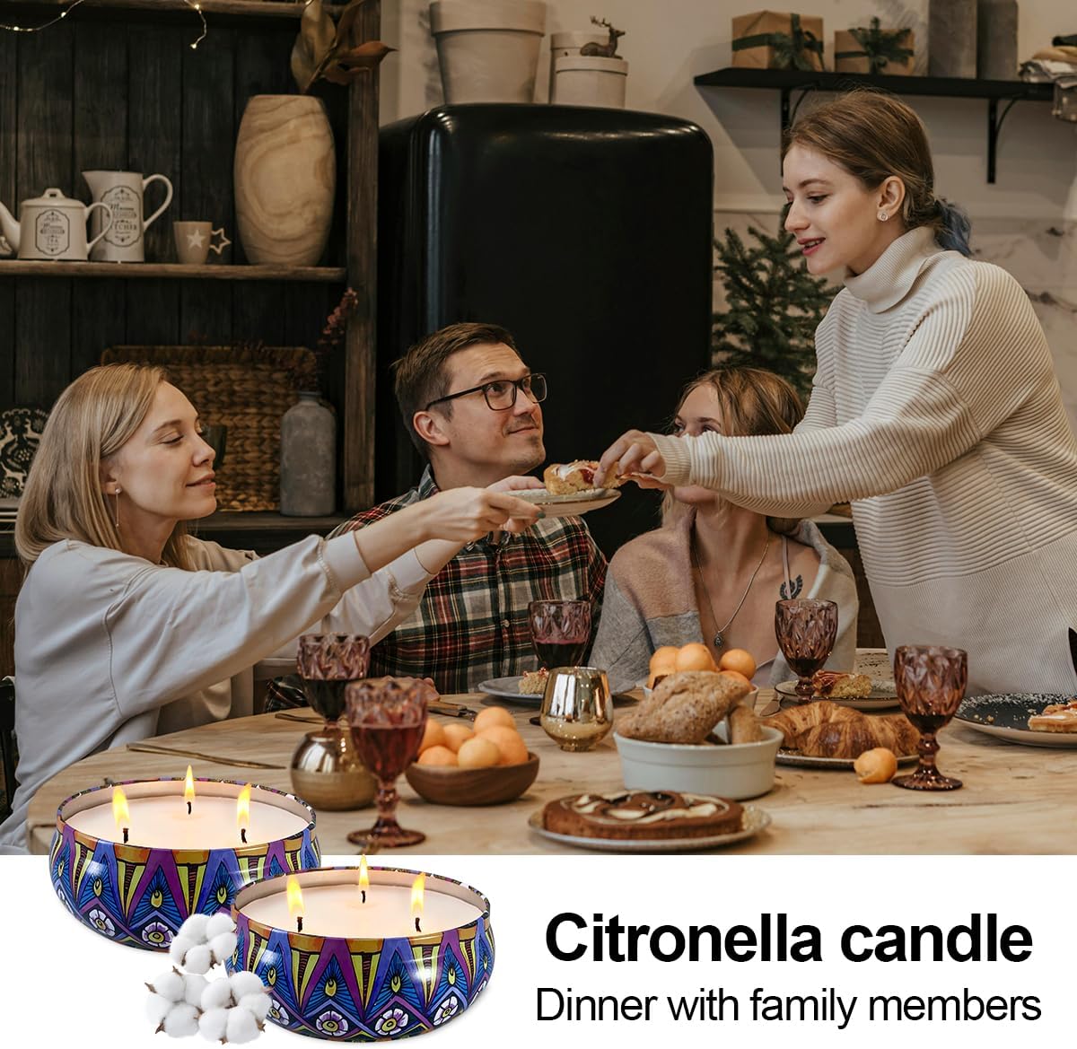 Citronella Candles, Indoor & Outdoor Large Candles, Long Burning 3-Wick Candles 13.5 OZ Set of 2, Pure Essential Oil, Natural Soy Wax Candle Bulk
