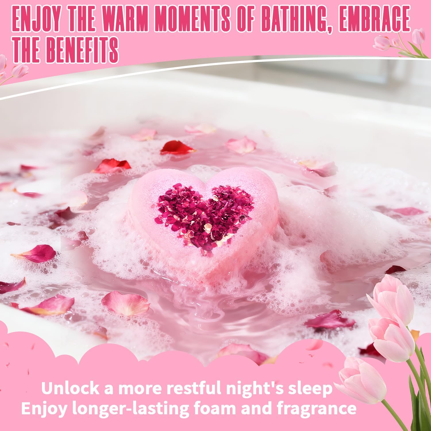 Rose Bath Bombs for Women, XXL Gifts for Mom, Organic Heart Shaped Handmade Rose Essential Oil, Pink Teacher Appreciation Gifts for Wife Daughter Girlfriend Coworkers