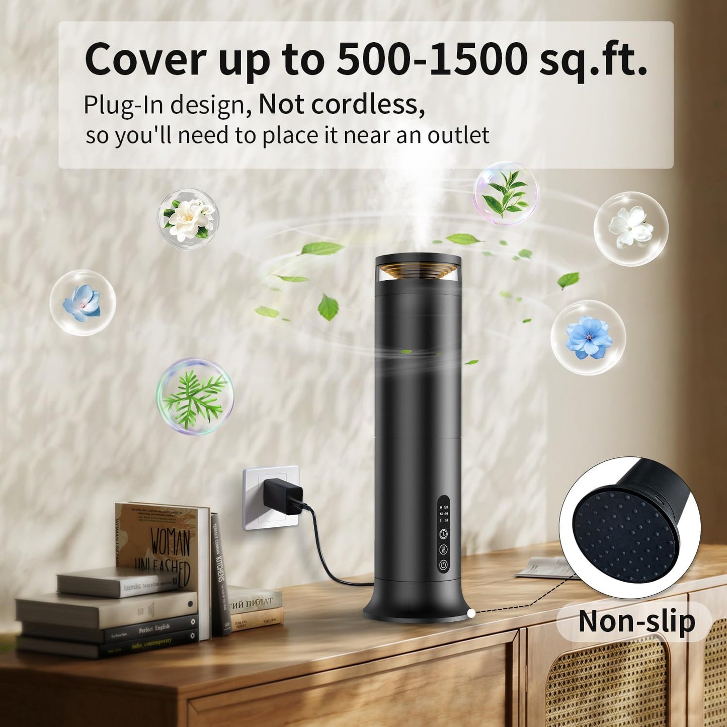 Waterless Essential Oil Diffuser, 1200 Sq Ft Nebulizing Scent Air Machine, Remote Control, Ultra-Quiet Dry Mist Aromatherapy Diffuser for Large Home Office Hotel Spa, 5 Oils Starter Kit Included