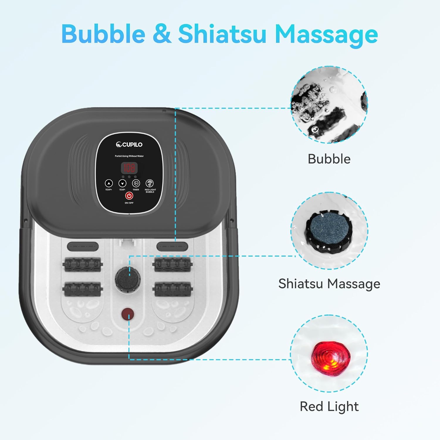 CuPiLo Foot Spa Bath Massager with Heat, Collapsible Foot Massager Spa Soaking Tub with Bubbles, Pumice Stone, and Shiatsu Massage Rollers, Pedicure Foot Spa for Relaxation, Gifts