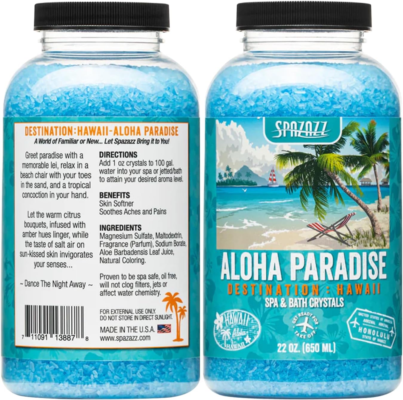 Spazazz Destinations - Hawaii - Aloha Paradise - Natural Spa & Bath Salt Aromatherapy Crystals 22oz -Skin Softener - Safe For Your Hot Tub & Kids