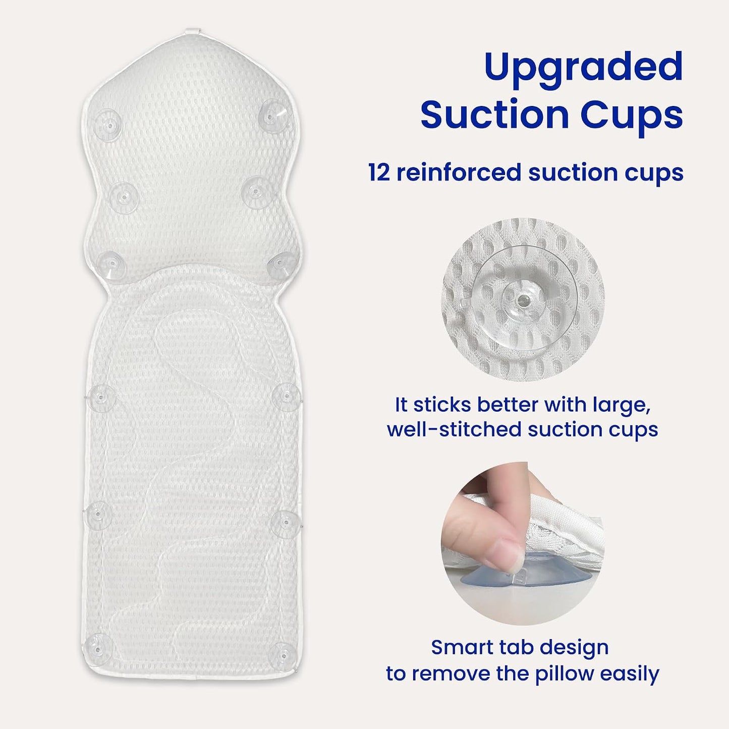 Bath Pillows for Tub Full Body, Large Mesh tub Pillow for Bathtub for Head, Neck and Back Support with Laundry Bag and Hanger for Quick Drying White