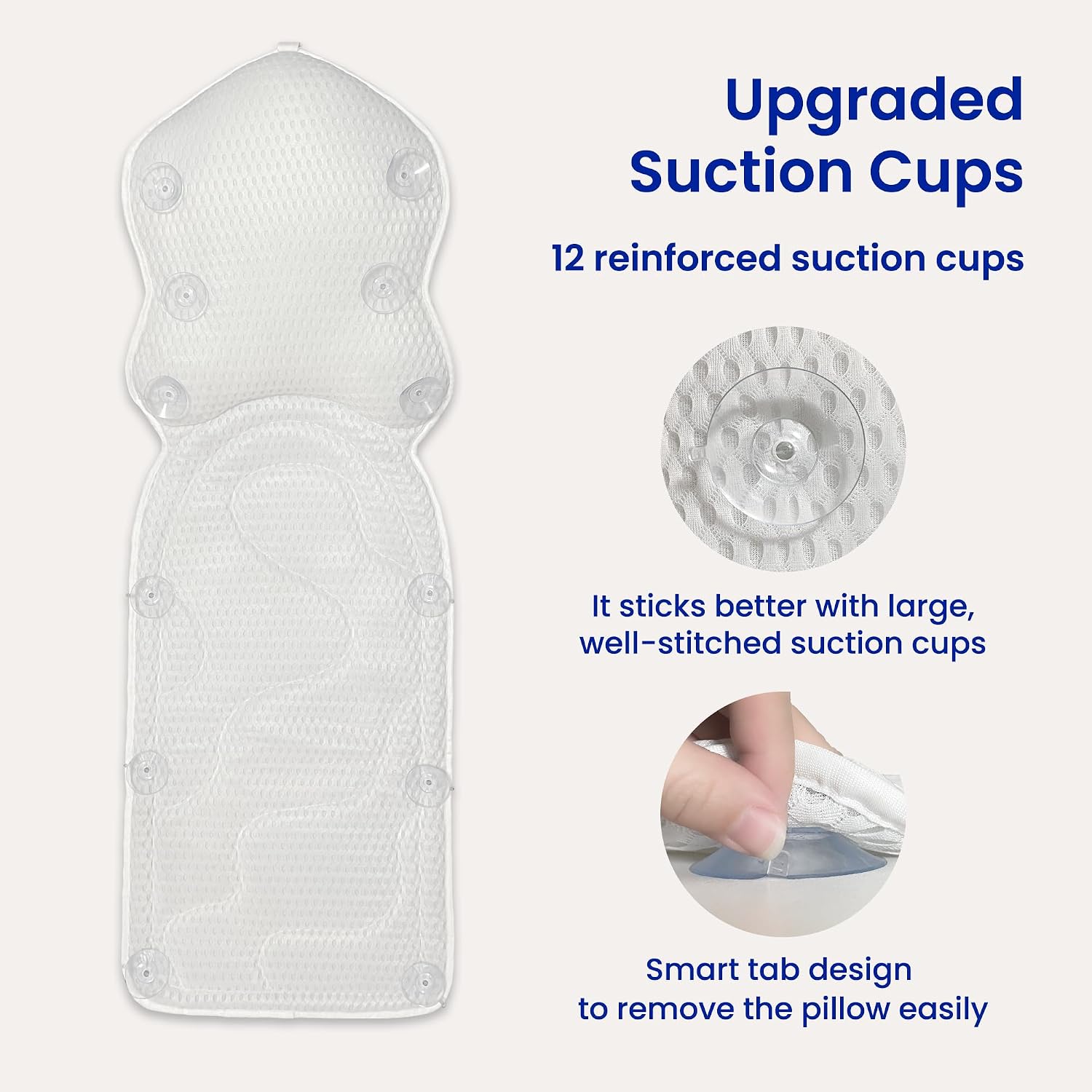 Bath Pillows for Tub Full Body, Large Mesh tub Pillow for Bathtub for Head, Neck and Back Support with Laundry Bag and Hanger for Quick Drying White