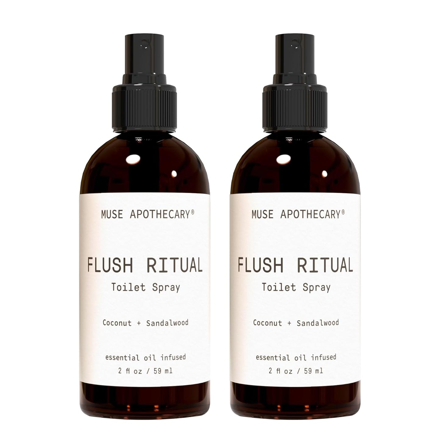 Muse Apothecary Flush Ritual - Aromatic & Refreshing Toilet Spray, Use Before You Go, 2 oz, Infused with Natural Essential Oils - Coconut + Sandalwood, 2 Pack