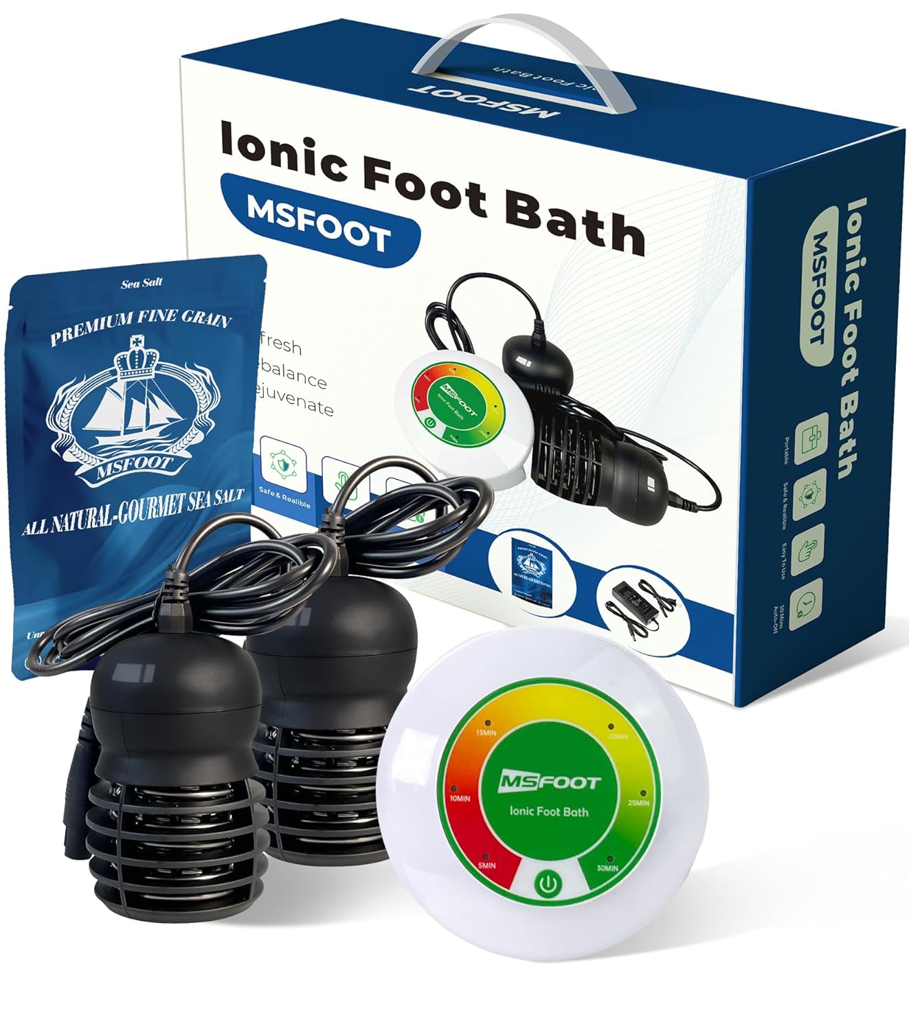 Upgraded Portable Ionic Foot Detox Machine, Foot Spa Bath for Home Use, Foot Cleaner Machine To Remove Toxins with 2 Arrays, Detox Sea Salt